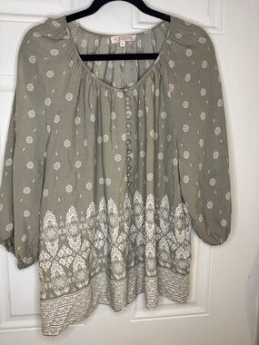 Rose & Thyme Olive Green Printed Peasant Tunic